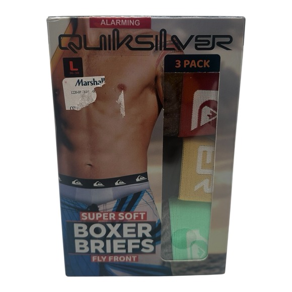 Quiksilver 3‎ Pack Super Soft Boxer Briefs Fly Front Men's Size L 36-38 Multi #5 - Picture 1 of 3
